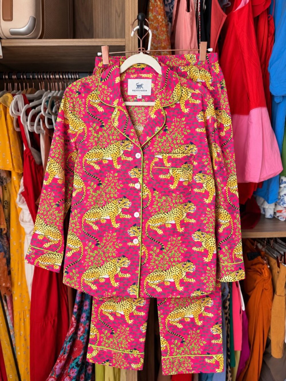 NWT Printfresh Bagheera Hot Pink Leopard Long Pajama Set - size XS - Picture 3 of 5
